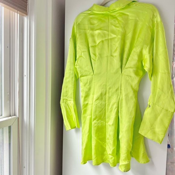 🍋🟩 NWT ZARA SATIN LIME CORSET EFFECT PLEATED SHIRT DRESS - Picture 9 of 10